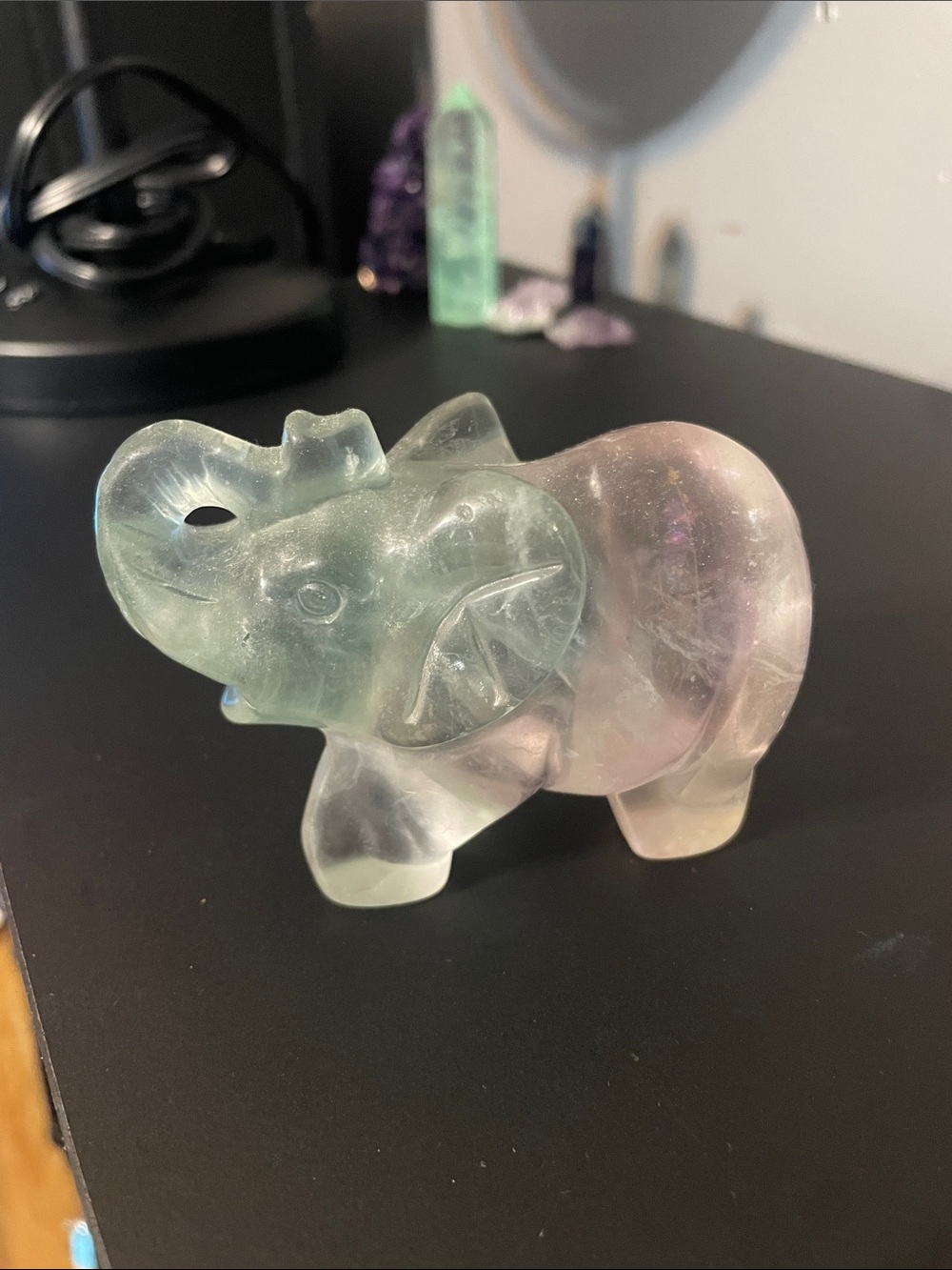 Hand-Carved Pastel Fluorite Elephant Figurine